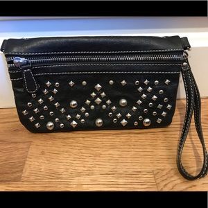 Black studded fold over wristlet
